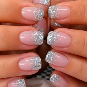 Luxury Glitter Press-On Nails Kit, Reusable Pink Acrylic French Sparkle Design, Salon-Quality Manicure Finish, Easy-to-Apply Nail Art Set