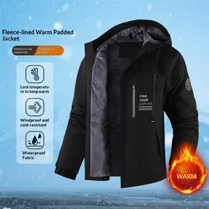 Men's Winter Fleece Lined Windproof Water-Resistant Jacket – Fleece Lining, Hoodie Design, "Find Your Own Way" Print, Suitable for Extreme Cold Weather & Casual Outings