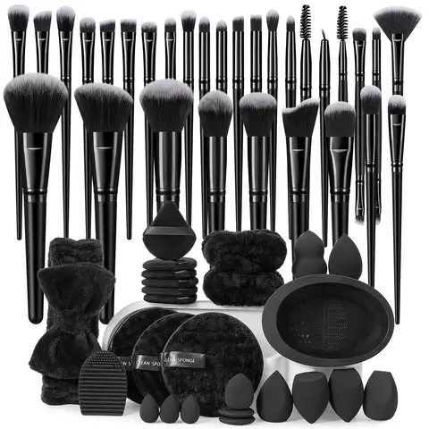 45-Piece Essential Makeup Brushes Kit with Storage Bag & 2 Hand Bowl Straps, Soft Cosmetic Tools for Eye Shadow Blending, Face Application, Foundation Spreading, Full-Face Use, Comfortable Grip for Students, Back to School Pick
