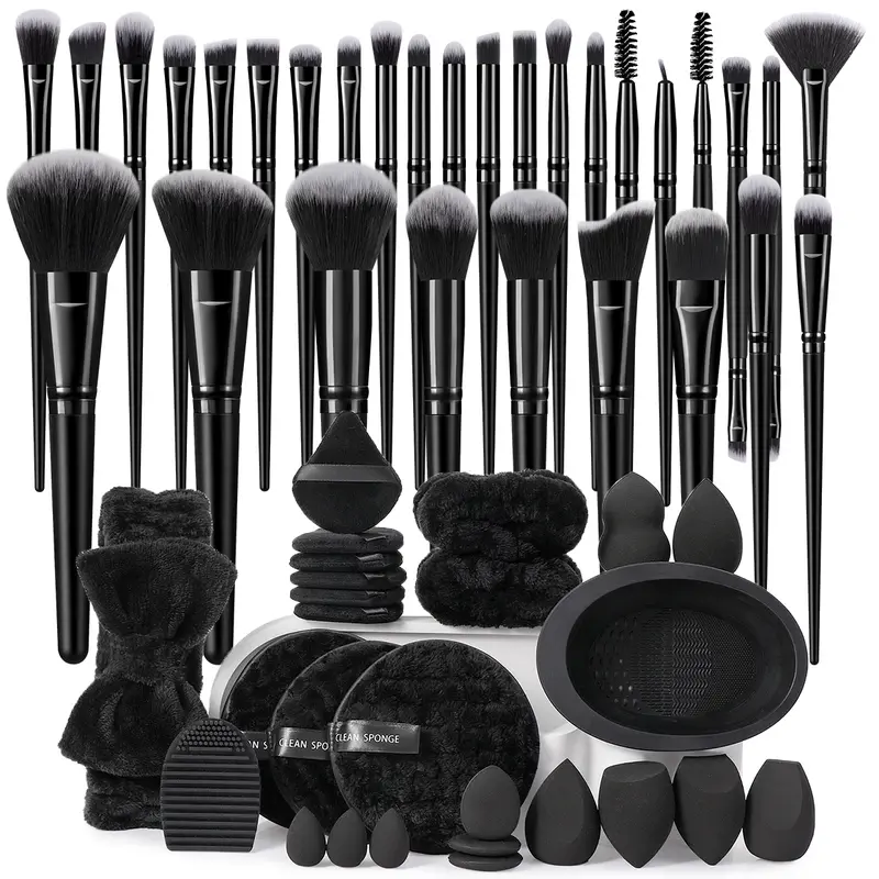45-Piece Essential Makeup Brushes Kit with Storage Bag & 2 Hand Bowl Straps, Soft Cosmetic Tools for Eye Shadow Blending, Face Application, Foundation Spreading, Full-Face Use, Comfortable Grip for Students, Back to School Pick