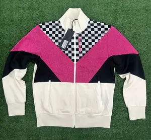 Palm Angels Checkered Track Jacket Black White Fuchsia Size XL