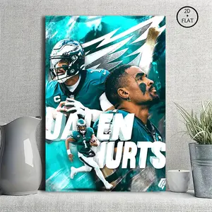 Jalen Hurts Philadelphia Eagles Canvas Wall Art, NFL Star QB Poster, Sports Fan Room Decor