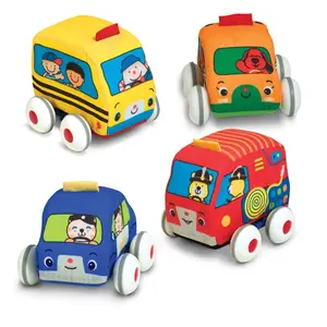 Melissa & Doug K's Kids Pull-Back Vehicle Set - Soft Baby Toy Set With 4 Cars and Trucks and Carrying Case