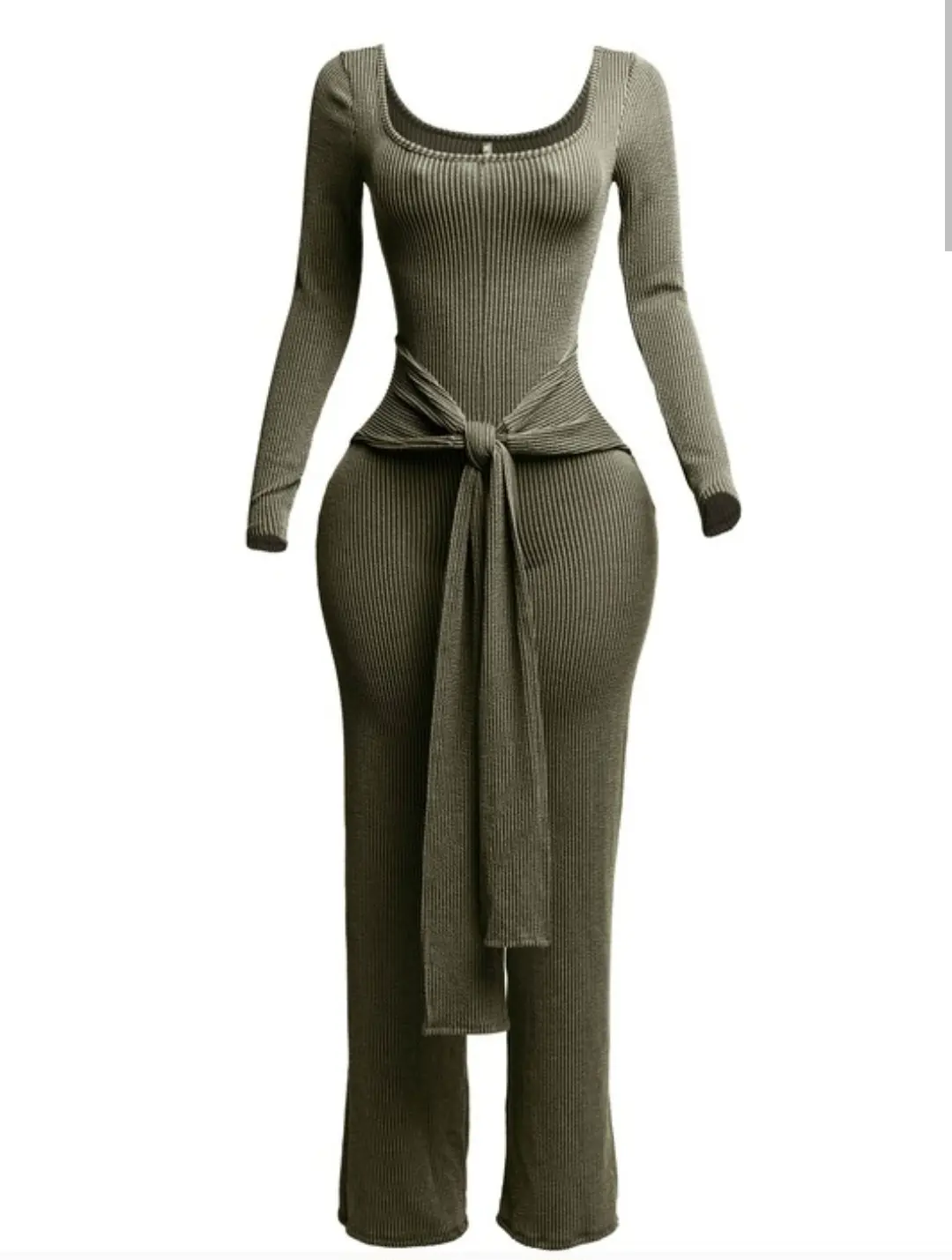 Green Goddess Ribbed Knit Jumpsuit