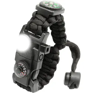 20 in 1 Survival Paracord Bracelet Adjustable Gear Kit with SOS LED Light, Fire Starter, Bigger Compass, Survival Whistle, Perfect for Camping, Hiking, Fishing