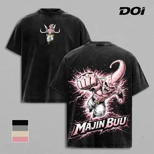 Majin Buu DBZ Anime Graphic Tee Vintage Washed Oversized T-Shirt Kid Buu Rage Attack Design Gym Pump Cover Streetwear Style Heavyweight Cotton Unisex Shirt Gift for DBZ Fans