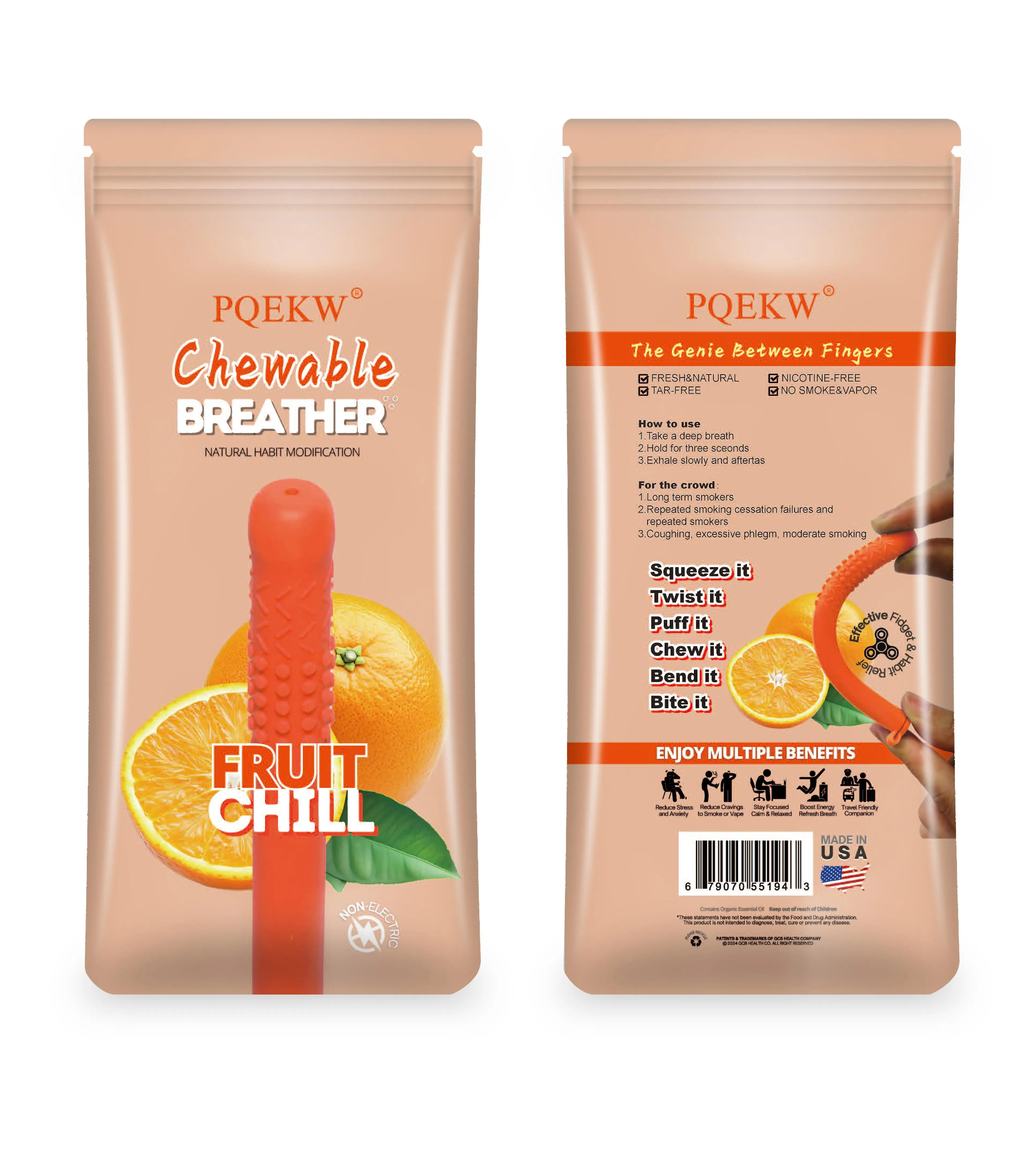 Chewing ventilation stick containing essential oils, used for natural focus aromatherapy, using essential oil aromatherapy to quit smoking Healthcare