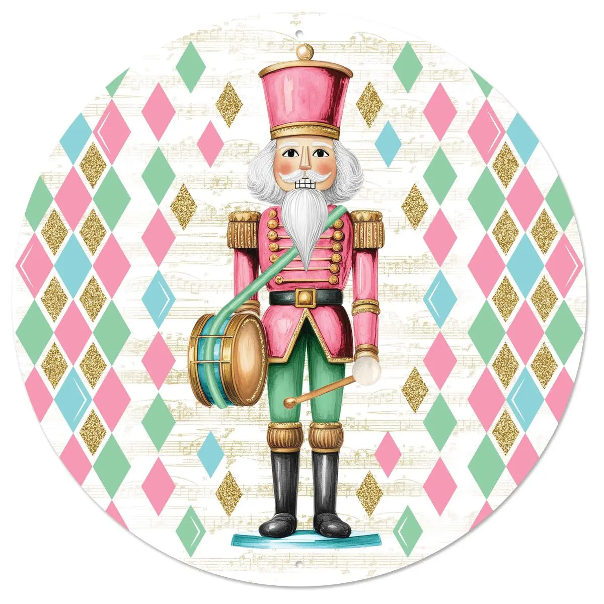 12 Inch Round Pastel Glitter Nutcracker Metal Sign MD1681C7