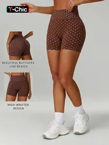 Women's Seamless Fashion Retro Polka Dot Shorts, High Waist Back V High Stretch Peach Butt, Yoga Sports Fitness Daily Wear, Athleisure Shorts, Stretchy Shorts, Sporty Shorts, Workout Bottoms
