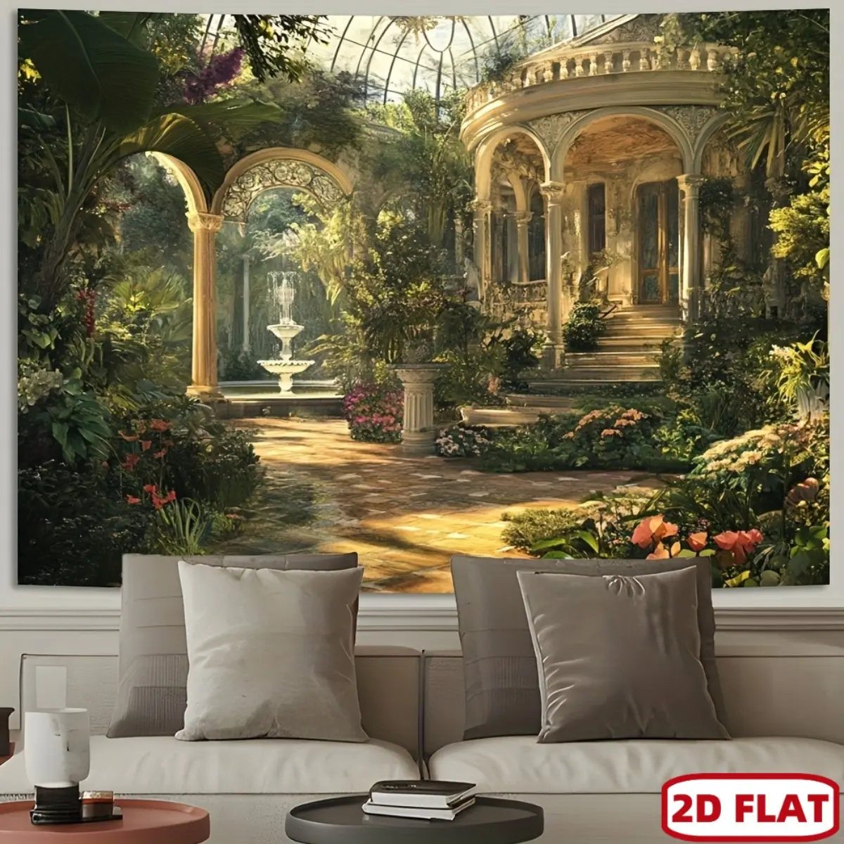 2D Flat 2D Flat Banner [Victorian Style Tapestry] 1pc Victorian Style Natural Landscape Tapestry - Elegant Home Decor for Living Room Bedroom and Photo Background Lush Garden Design with Classical Architecture 2D Flat