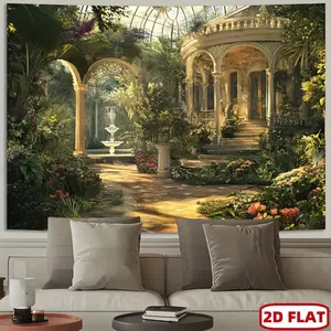 2D Flat 2D Flat Banner [Victorian Style Tapestry] 1pc Victorian Style Natural Landscape Tapestry - Elegant Home Decor for Living Room Bedroom and Photo Background Lush Garden Design with Classical Architecture 2D Flat