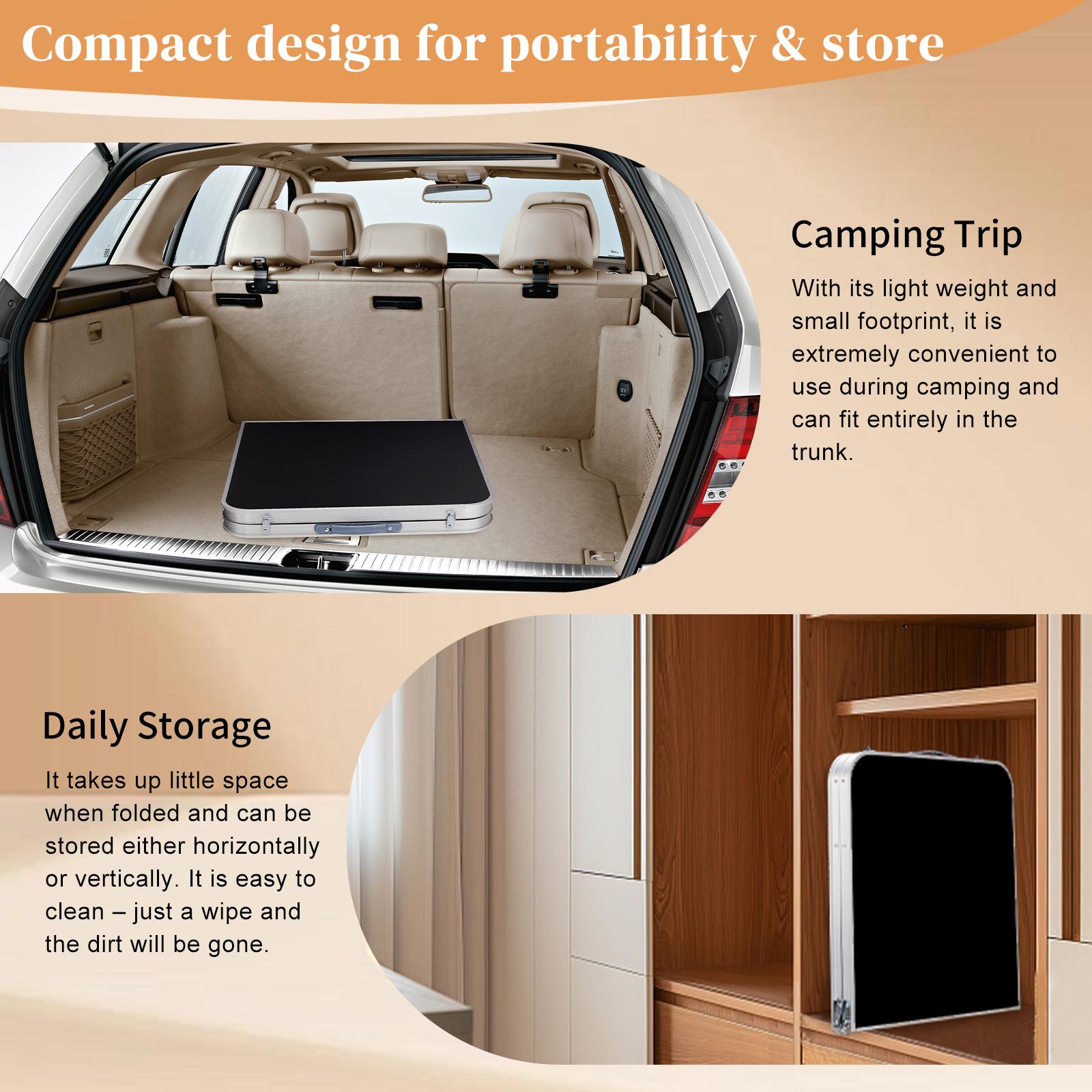 4Ft Portable Folding Table with Carry Handle, Heavy Duty Aluminum Frame Fold-in-Half Dining Table, Waterproof Multi-Purpose for Camping, Picnic, BBQ, Party, Indoor & Outdoor Use