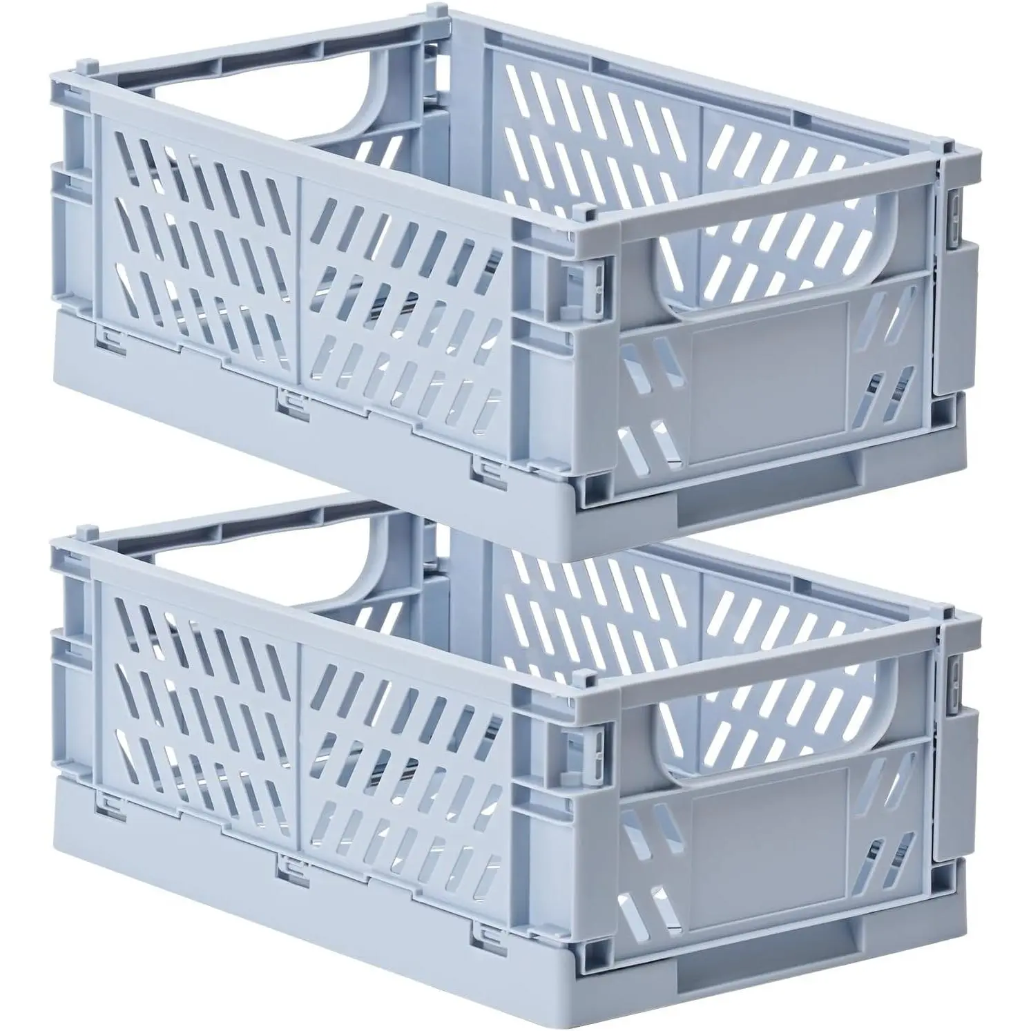 2-Pack Small Pastel Plastic Storage Baskets, Collapsible Crates for Organizing, Space-Saving Mini Bins for Classroom, Kitchen, Office, Bedroom (Blue, 9.8" x 6.5" x 3.8")