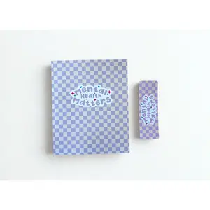 Mental Health Matters Notebook & Bookmark – Lavender Checkerboard