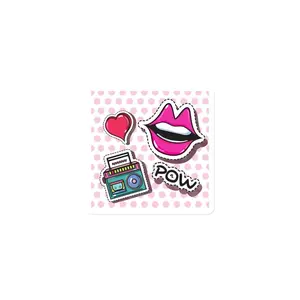 3 x 3 Retro Square Die-Cut Magnet Heart Lips Boombox Pow - Matte Finish Vinyl Magnets with Strong Magnetic Backing for Organizing Photos and Notes