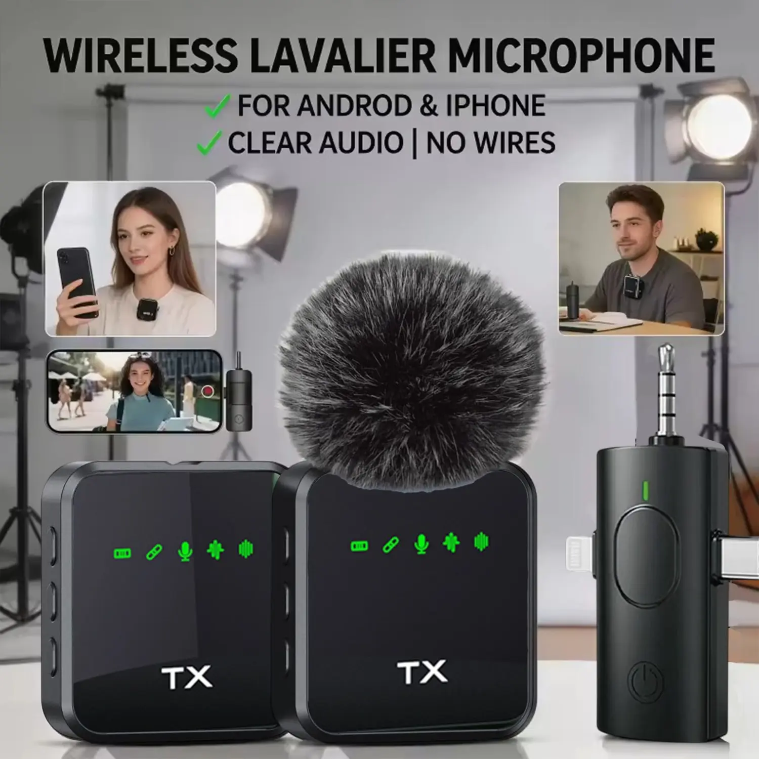 F11 Three-In-One Wireless Lapel Microphone, Portable Rechargeable Mic, Short Video Shooting Phone Noise Reduction Live Streaming Mic, Professional Quality Recording, Wireless Lavalier Mic, Portable Mic, USB