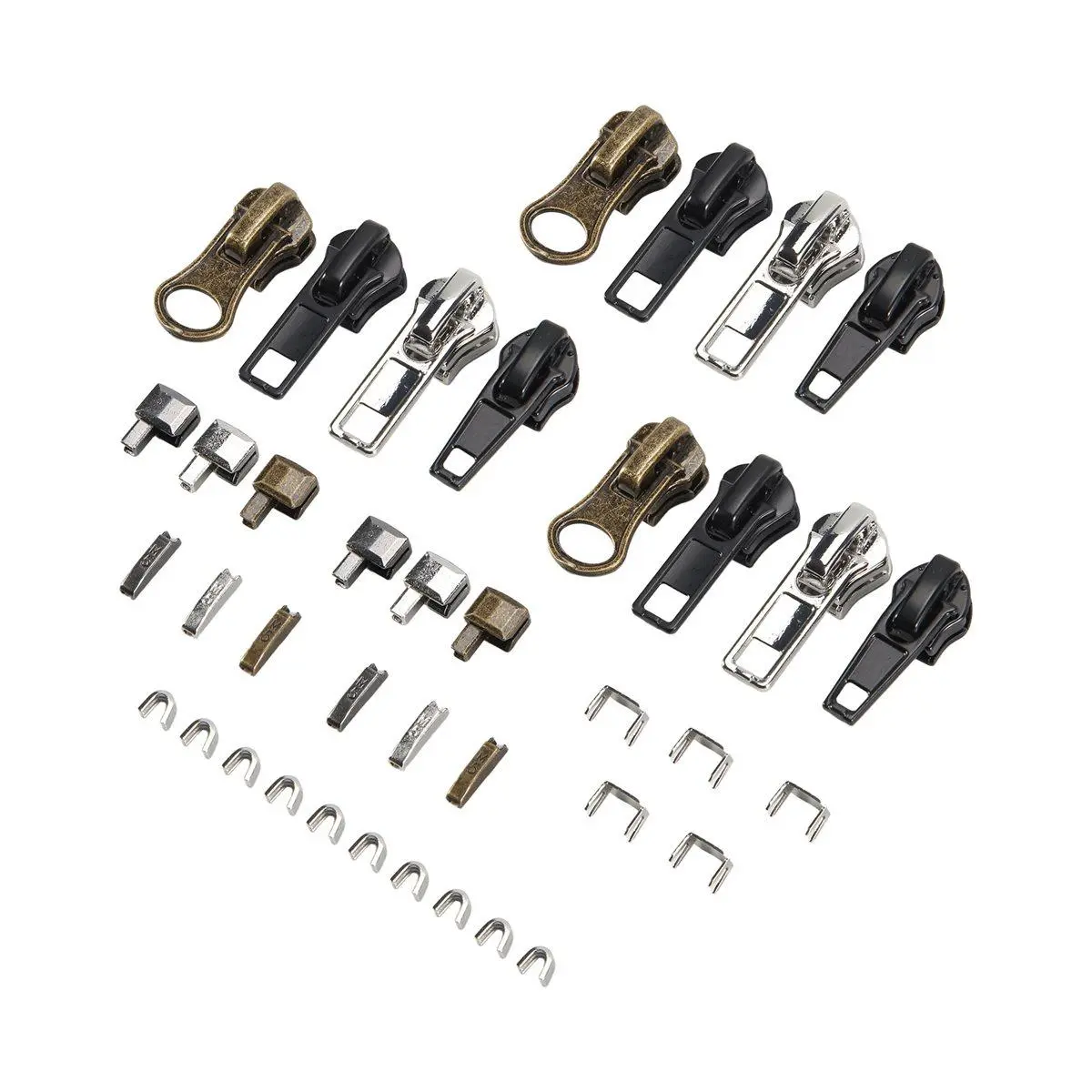 Zipper Repair Kit, 5 Zipper Replacement Slider Kit, Zippers Pull Zip Head Bottom Stop and Top Stop Fix Zipper on