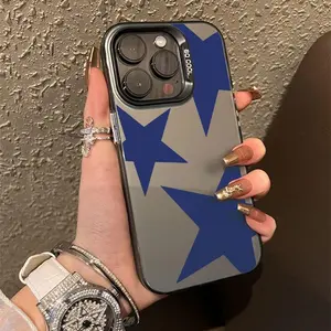 Compatible with iPhone 17 16 15 Pro Max Plus 14 13 12 11 Air X XR E Simple Blue Star Pattern Durable Shockproof Anti-Scratch PC Protective Cellphone Case Valentine Gift For Girls and Women
