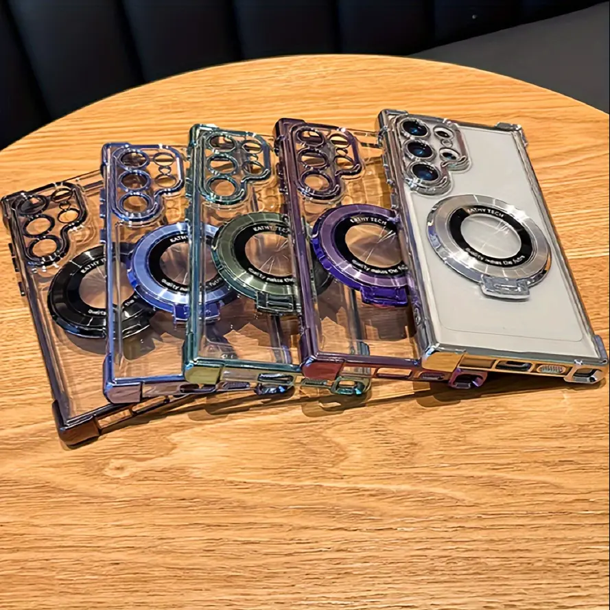 2-piece set - Magnetic plating bracket   phone case, suitable for Samsung Galaxy S25/S24/S23/S22/S21/Ultra/Plus/FE /iPhone 16/15/14/13/Pro Max 16 Plus, anti-fall, shock-resistant electroplated frame protective shell