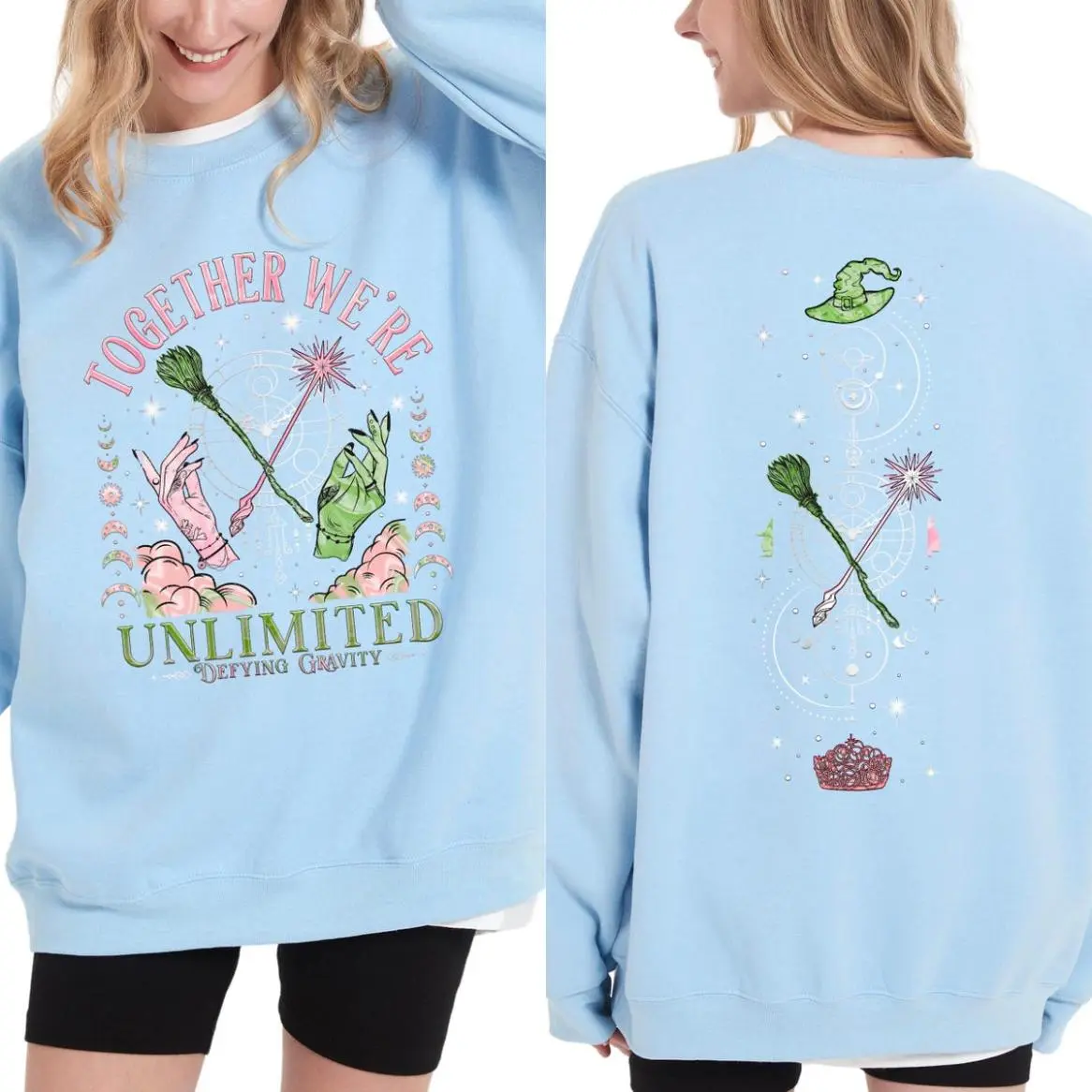 Wicked gildan Sweatshirt, Together We're Unlimited, Viral Witch Sweater, Green Pink Witchcore, Lover Gift, Present For Her