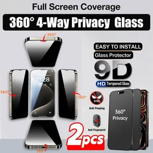 2 Pcs 4 Way 360 Degree Privacy Tempered Glass Screen Protector Accessories, Compatible with iPhone 17 Pro Max/17e/17 Pro/17 Air/16 Promax/16e/15 Pro Max/14 Plus/13 Pro Max/12 Pro/11/XS Max