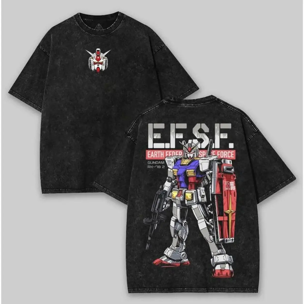 Mobile Suit Gundamm RX-78-2 Vintage Washed T-Shirt, Oversized Mecha Anime Graphic Tee, Heavyweight Cotton Unisex Streetwear