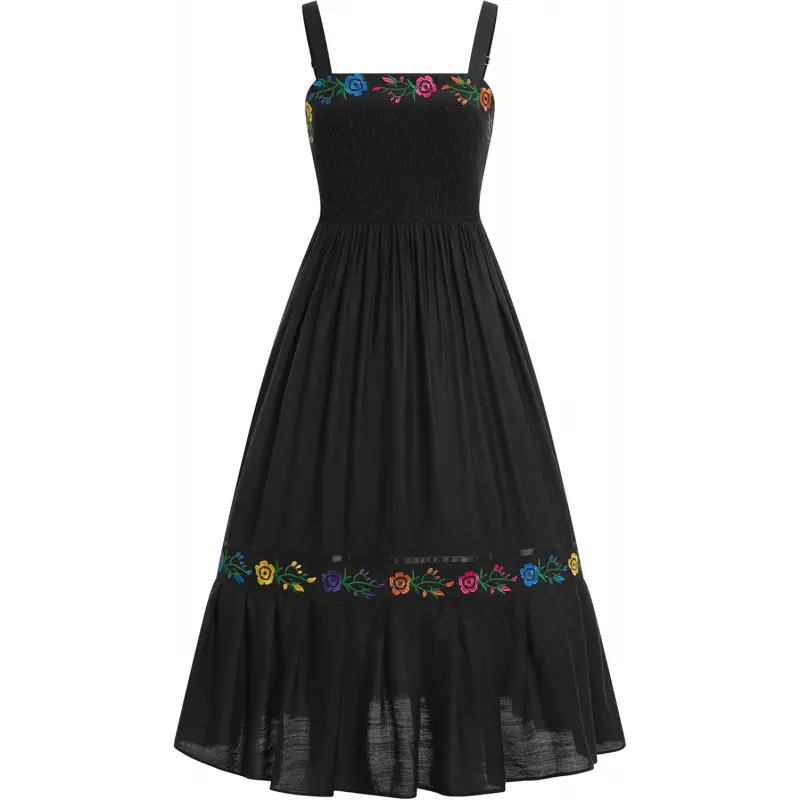 green emerald velvet dress ARTESIAN EMBROIDERED DRESS BLACK main image 0