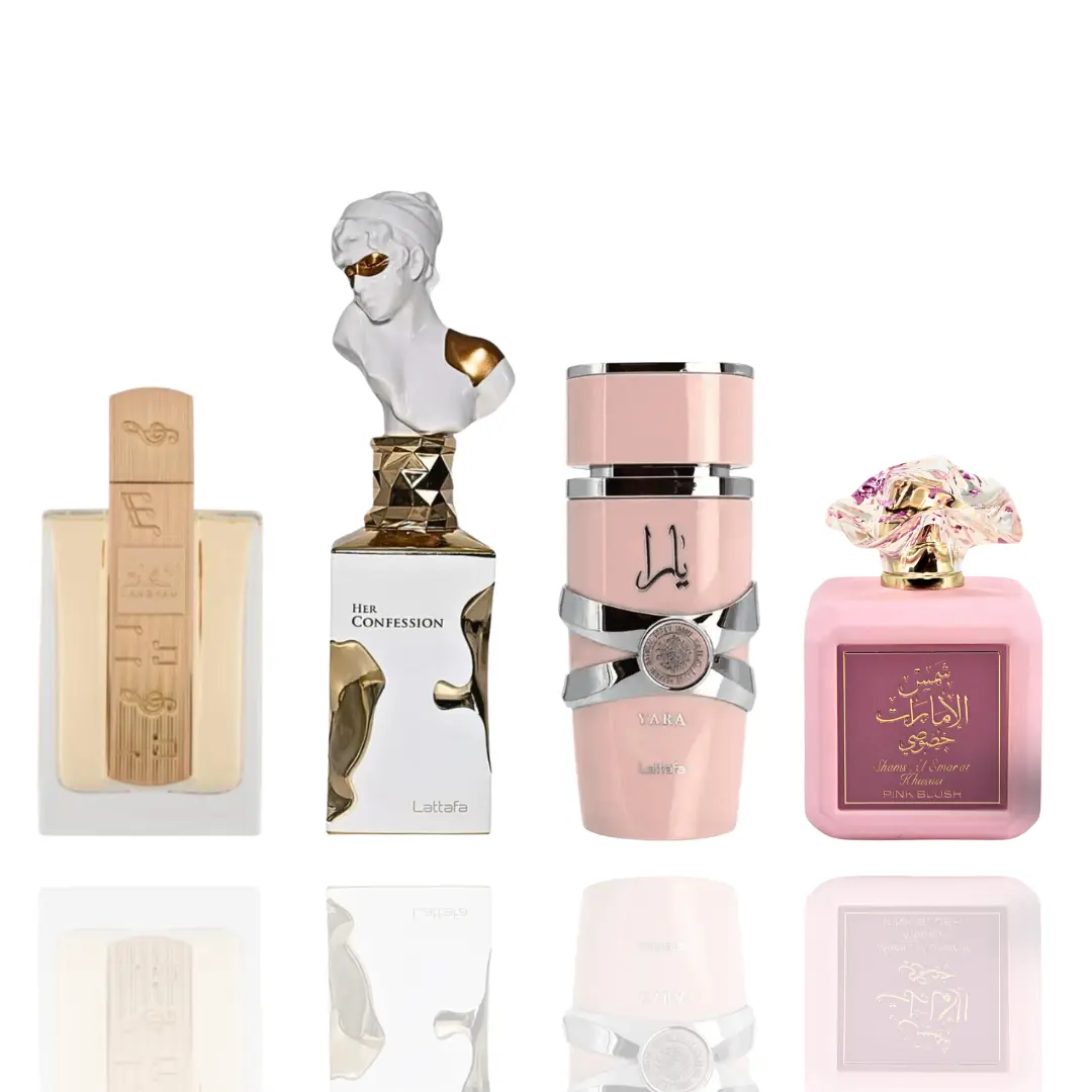 Lattafa Women's Fragrance 4-Piece Variety Pack Bundle Set - Angham, Her Confession, Yara, Shams Al Emarat Pink, Perfumes For Women, Women Perfumes
