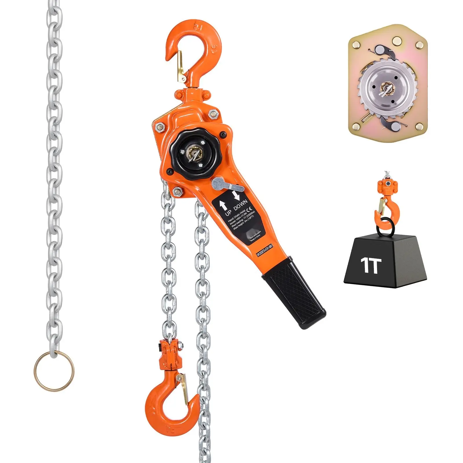 Manual Lever Chain Hoist, 1 Ton 2200 Lbs Capacity, Heavy Duty Come Along With 10-Foot Lift, G80 Alloy Steel Chain, Dual Pawl Mechanical Brake, 360-Degree Rotating Hooks, Suitable For Warehouse, Construction And Garage Use