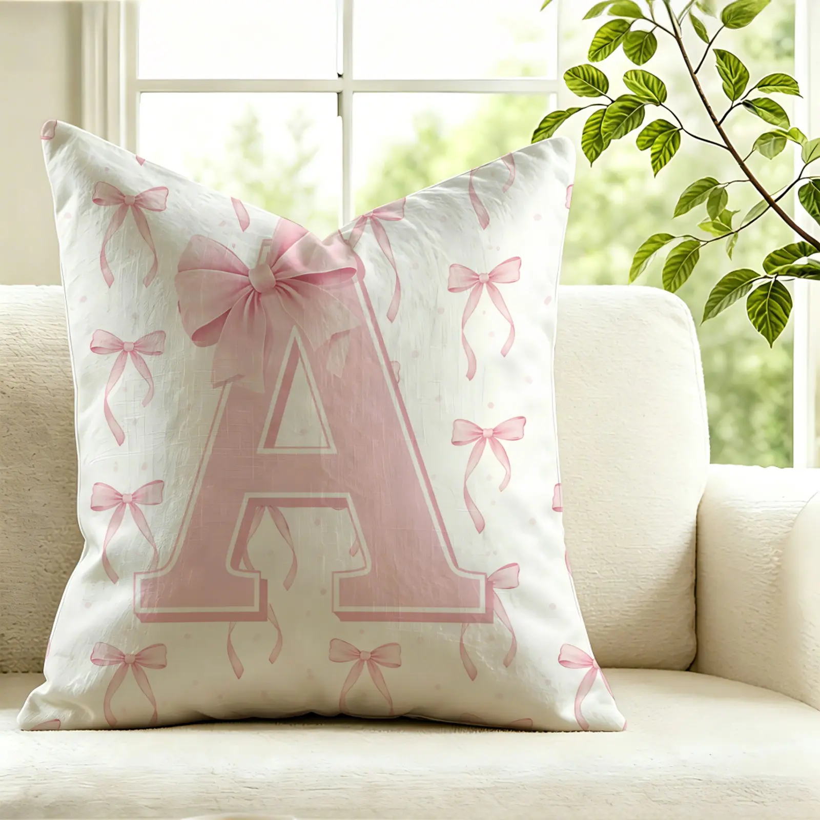 45×45cm 1Pcs Bow Whispers Series Throw Pillow, Soft Decorative Square Cushion, Soft Cushions, Sofa Cushion Decorations, Resilient and Not Easily Deformed, Soft and Delicate Touch, Decorates Sofas and Beds, Creates a Sweet and Gentle Home Style.