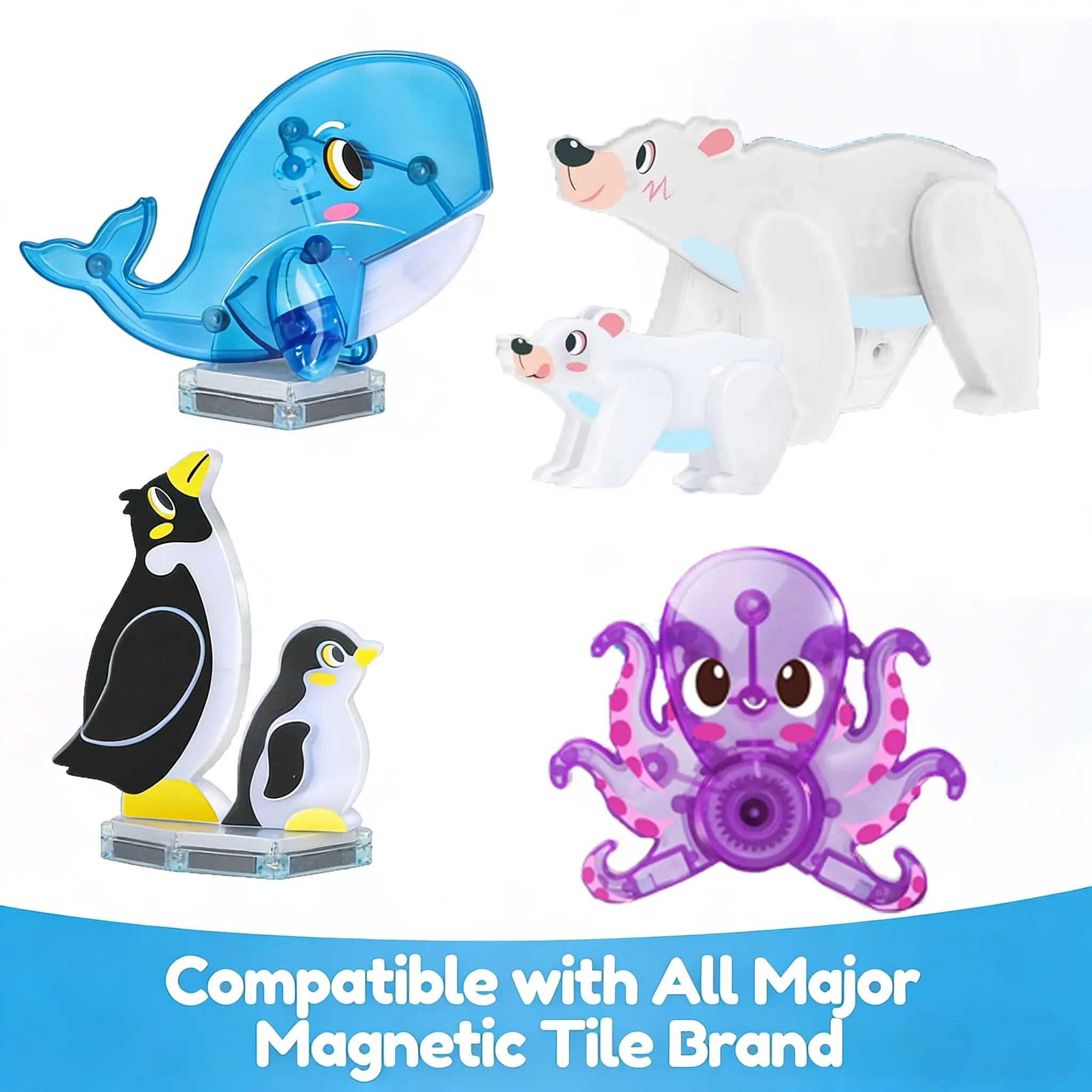 Magnetic Arctic animal toy, 6 activity joints magnetic building blocks zoo animals, animal toys compatible with magnetic tiles, children's educational puzzle magnetic building brick toys, boys and girls' universal toys