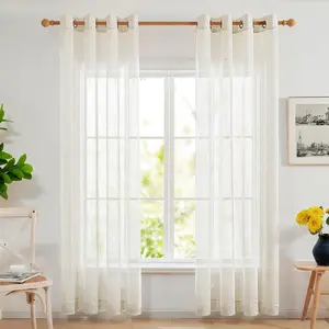 Deconovo Linen-Feel Sheer Curtains, 2 Panels Set, Grommet Top, Sustainable Semi-Transparent Drapes for Living Room & Bedroom, Light Filtering Privacy Window Treatment (Linen, 52x72 Inch, 2 Panels)