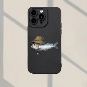 A Creative and Quirky Fish Wearing a Hat Pattern Matte Phone Case, Suitable for iPhone 17 Air/16 Plus/15 Pro Max/14 Pro/13/12/11/XS Max/X Phone Case, Ideal Gift for Family, Friends, Lovers, Boyfriend, Girlfriend, Best Choice for Holiday Gifts MS529