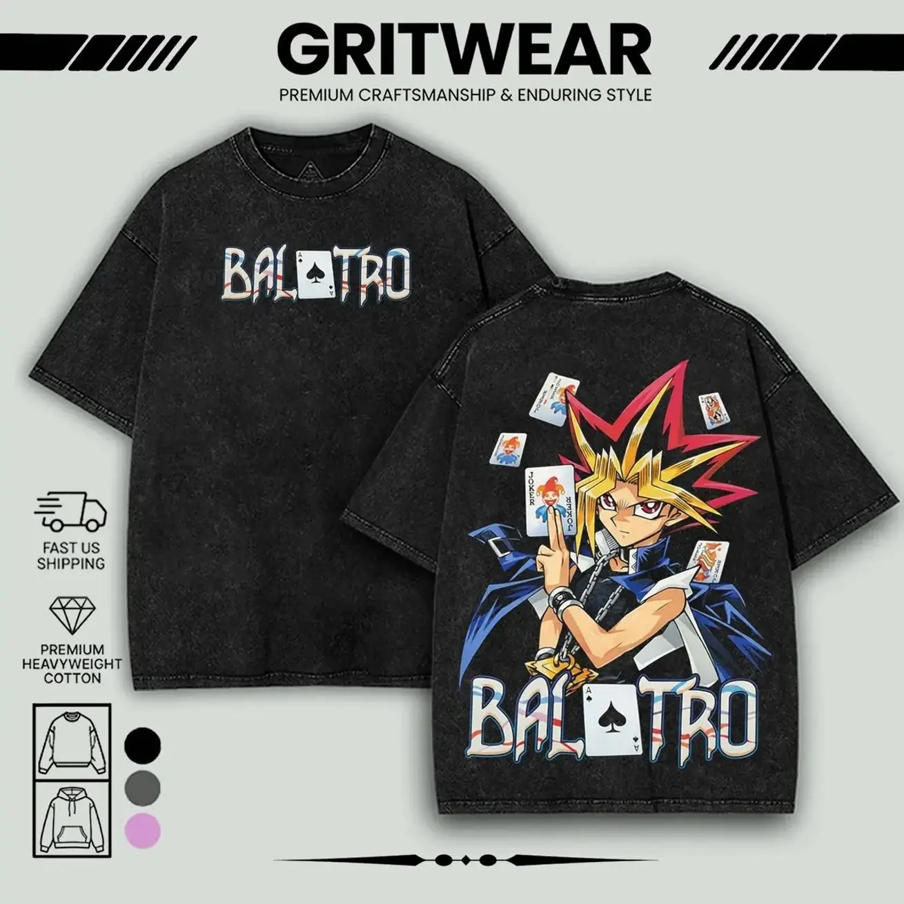 Balatro Card Game Vintage Washed Streetwear T-Shirt Heavyweight Cotton Oversize Unisex RPG Graphic T-Shirt GDM