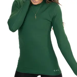 CVG Women's Long Sleeve Thermal Top Eden Green Soft Stretchy Waffle Knit Rayon Spandex Blend Athletic Fit for Training Lounging Everyday Wear