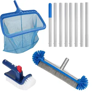 4-in-1 Pool Cleaning Kit with 17.5" Brush, Rotatable Brush, Net & Pole