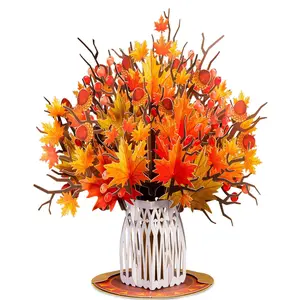 Paper Love Flower Bouquet Pop Up Card w/ Detachable Maple Leaf Bouquet