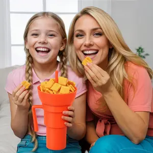 2-In-1 Snack Drink Cup Popcorn Water Cup Reusable Popcorn Drink Cup with Snack Bowl Straw Stadium Tumbler for Cinema Beverage Does not apply crunch cup tumbler
