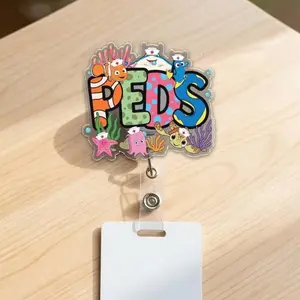Cute Pediatric Nurse Badge Reel, Little Patients ID Holder, Cartoon Fish Kids Theme Retractable Clip, Peds Nurse Gift for Hospital Staff