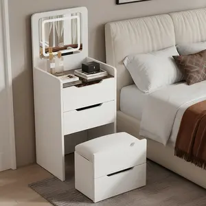 Spaco 3-in-1 Flip Top Vanity Desk with Mirror, Compact Makeup Table & 3 Drawers, Glass Top, Cushioned Stool, Bedroom Dressing Table