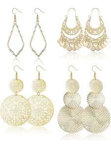 4 Pairs of Earrings Girls Lightweight Chandelier Filigree Drop Hook Earrings, Fashion Accessories, Fashion National Style Earrings.