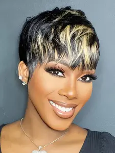 180% Density Short Pixie Cut Wigs for Women, Gorgeous Fluffy Wigs with Bangs, Natural Looking Wigs, Synthetic Full Machine Wigs for Party, Daily Use, Stylist Friendly Wig