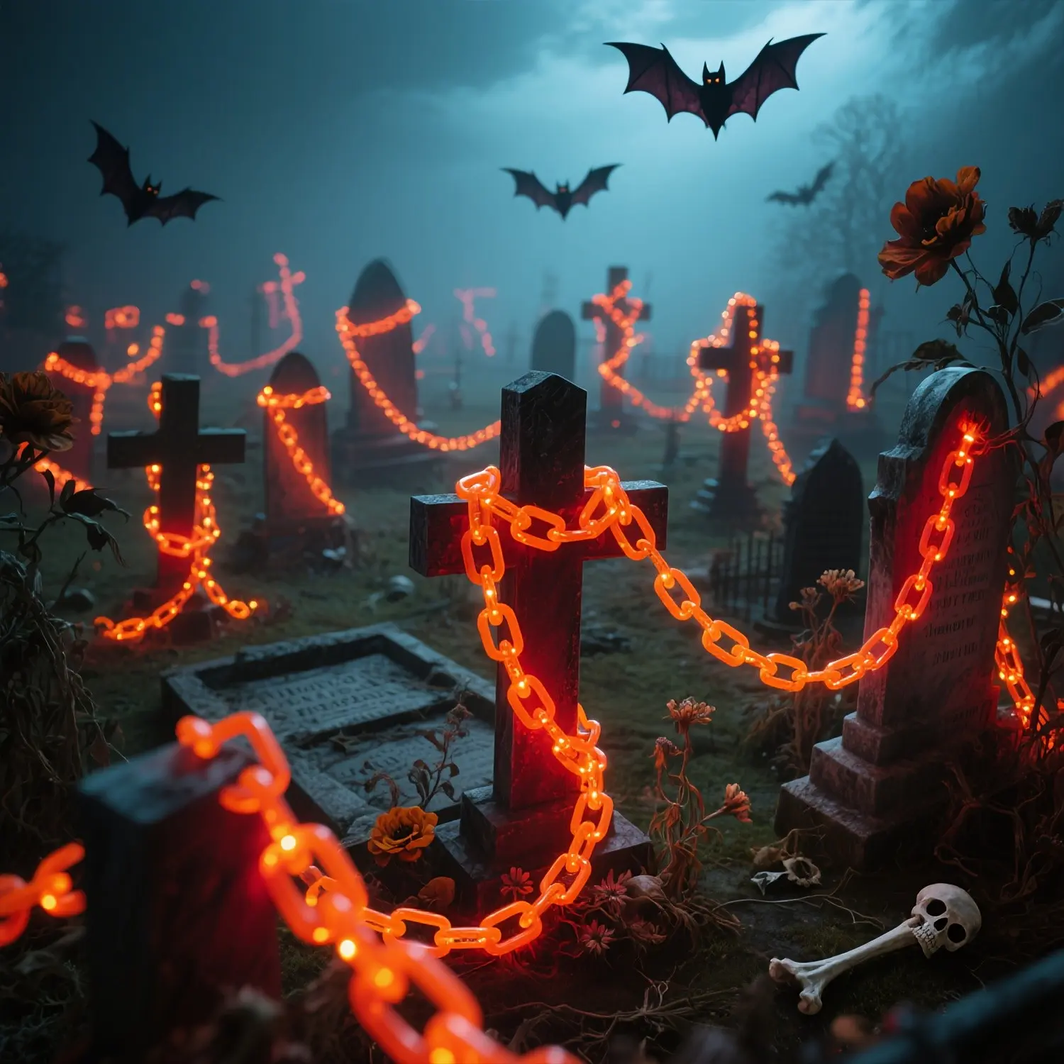 3m Chain String Lights, 8 Modes Plastic Chain Lamp, Waterproof Ip65 Halloween Indoor Outdoor Decor, Garden Party Pathway Decoration