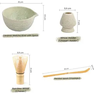Matcha Whisk Set 15 OZ Matcha Bowl with Spout Bamboo Matcha Scoop Bamboo Whisk Chasen Matcha Kit for Japanese Tea Ceremony
