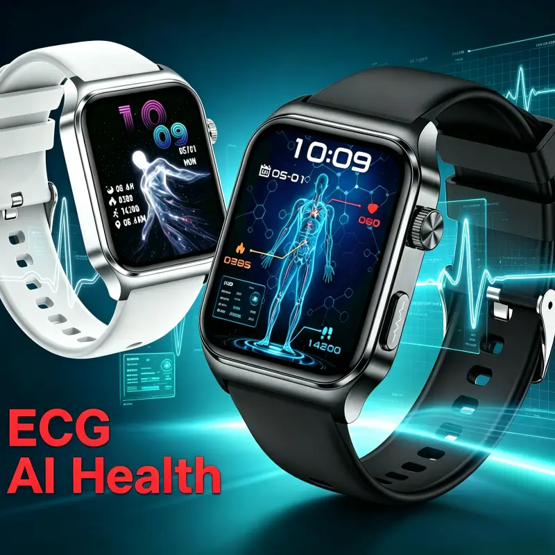 ECG smartwatch, sleep health tracking, AI health analysis, unisex square design, supports Android and Apple systems