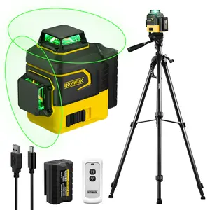 Laser Level with Tripod, 2x360° Self-leveling Green Cross Line, 8 Lines Laser Level Tool with Rechargeable Battery & Type-C Charging Port, Compact Adjustable 1.6M Tripod & Carry Pouch Included, Christmas gifts D112C