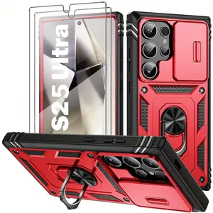 for Samsung Galaxy S26 S25 Ultra S24 Ultra S23 Ultra Case, Smartphone, Military Protector, 360° Metal Ring Kickstand & Camera Slide Cover, Multi-Layer Heavy Duty Rugged Shockproof Protective Hard Shell with 2 Sheets Screen Protector, Casing