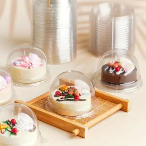 50 Pack Mini Cake Containers, Clear Plastic Small Cupcake Boxes with Dome Lids for Individual Chocolate Covered Cookies, Strawberry, Mooncake (Clear)