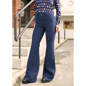 ModCloth Love and Mariner Flared Leg Jeans, 34" Inseam - Dark Wash (0-26W) Blue Stretch Denim