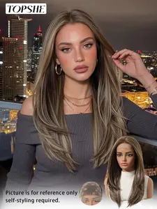Topshe Lace Front Wig Pre Plucked Wigs Balayage Medium Straight Hair, Synthetic Hair, Heat Resistant Fiber for Daily & Holiday Wear, Women Fashion Trendy Style